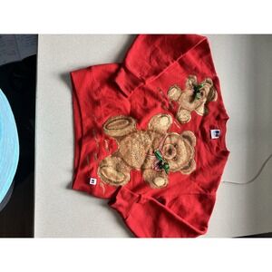 Vintage girls Russell athletic youth medium uglyChristmas sweatshirt bear desig